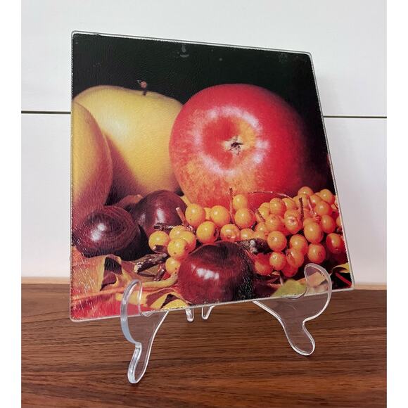 Cooking Concepts Glass Cutting Boards Fruit Apple Grapes Round & Square Vintage - Picture 1 of 6